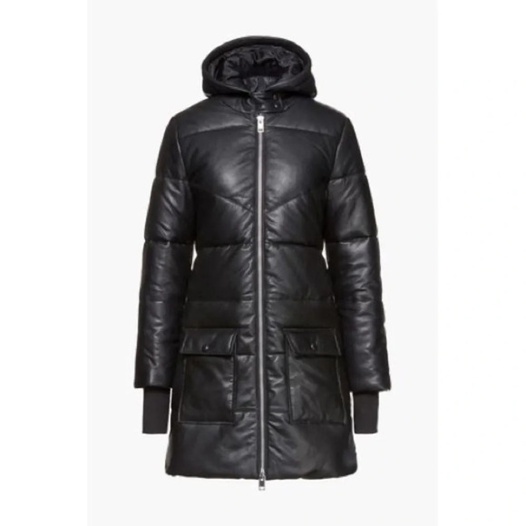 Walter Baker Robert Lamb Leather Longline Hooded Jacket In Black, Size Large - Picture 2 of 16